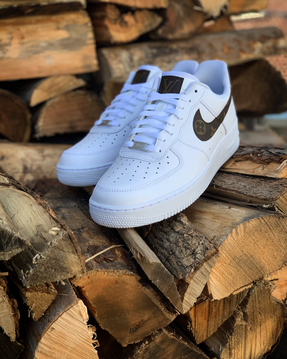 Custom LV x White Air Force 1 Lows - With Toe Box – Detroit Customs