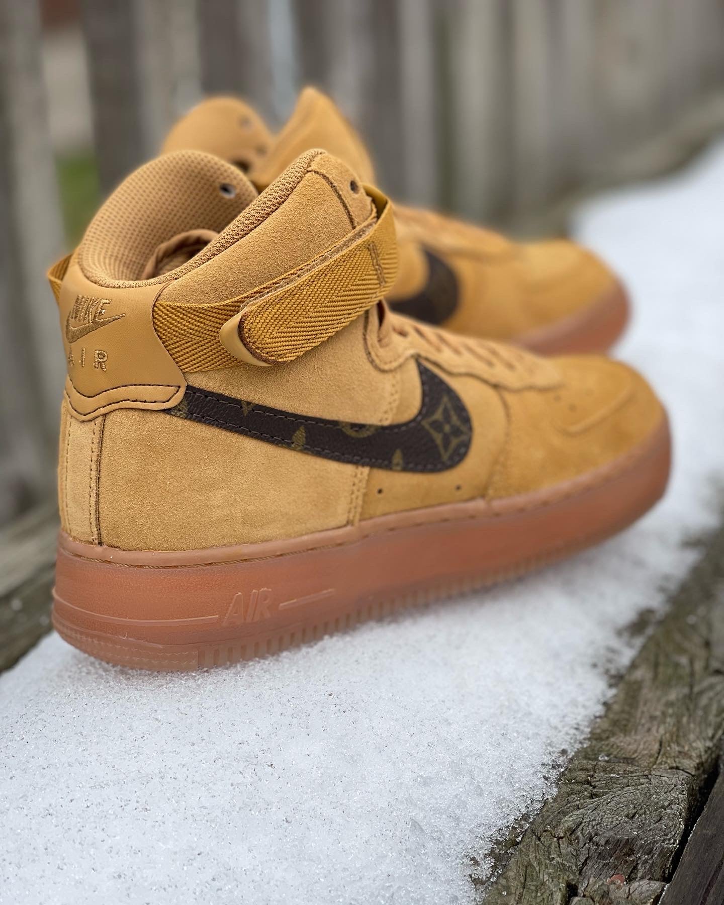 Custom LV x Wheat Air Force 1 Hightops – Detroit Customs