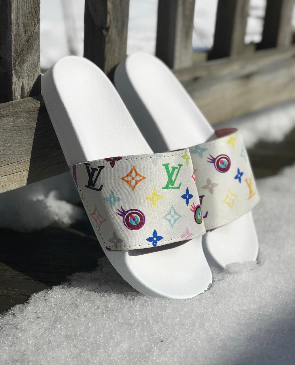 Custom White x Louis Vuitton Slides – Detroit Customs